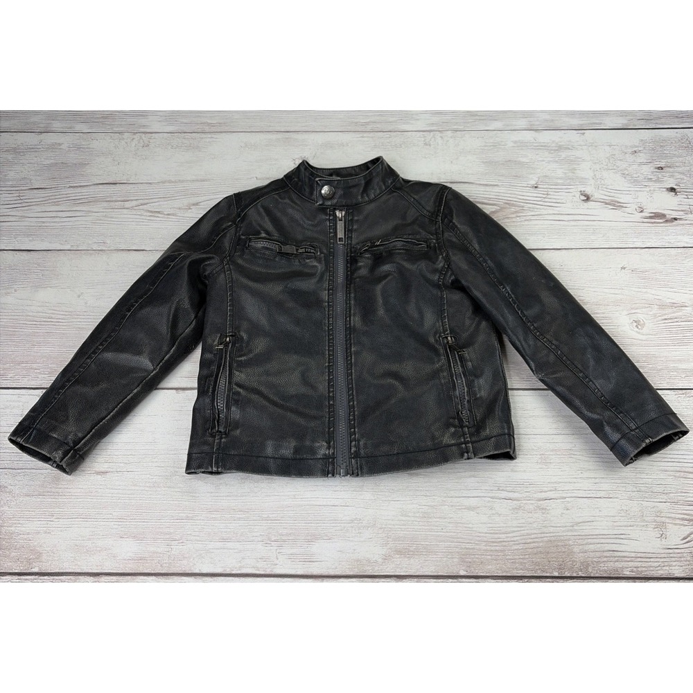 Urban Republic Unisex Kid's 5/6 Faux Leather Biker Jacket Black Full Zip